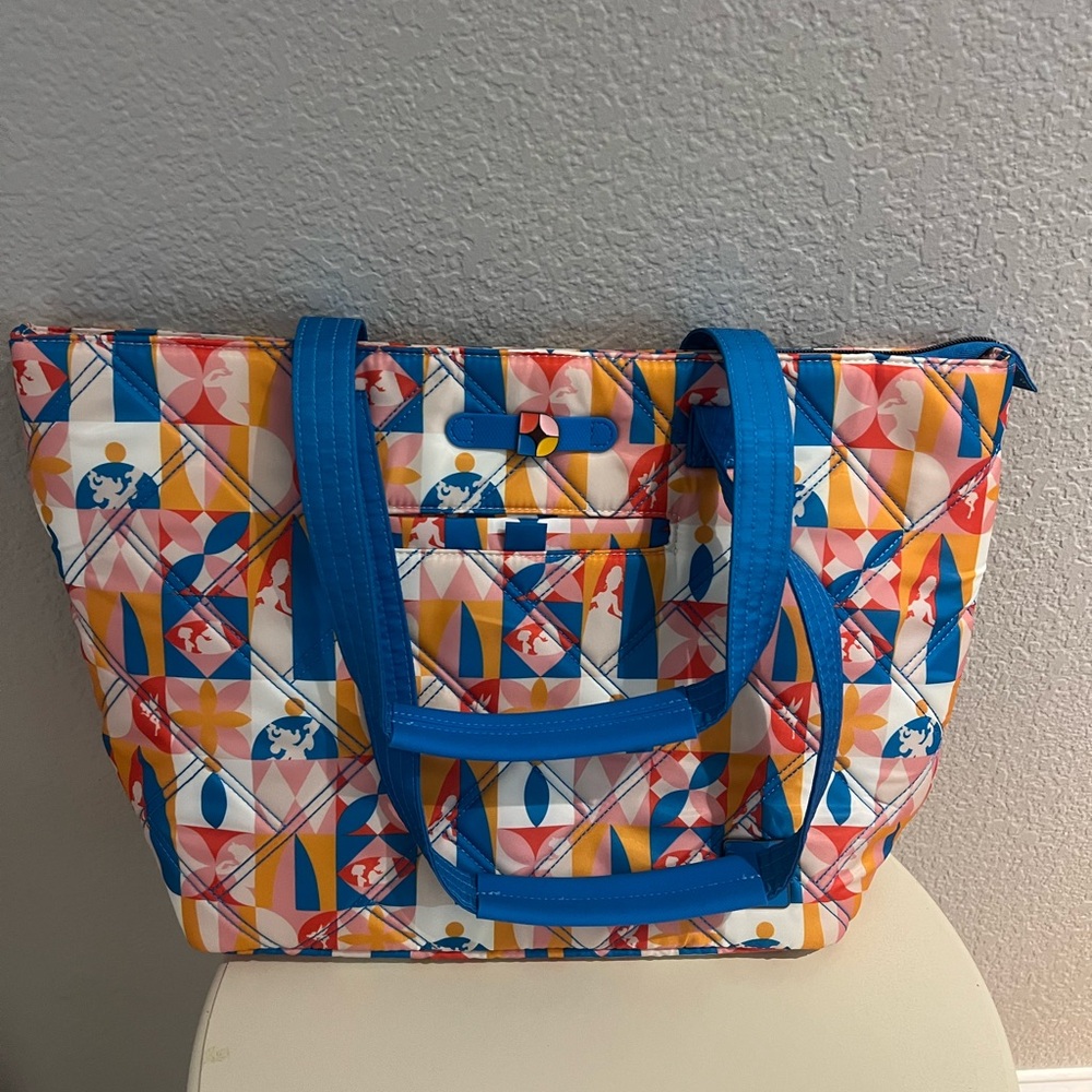 Blue and Red Geometric Tote Bag with Modern Design